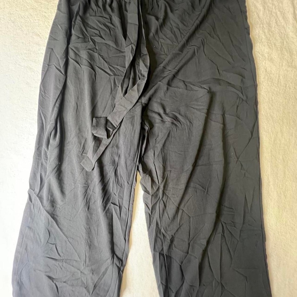 SHEIN Curve Womens 2XL Black Wide Leg Pants Elastic Waist Tie Front Plus Size